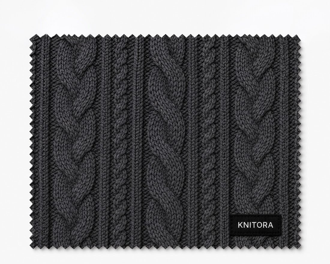 Fabric detail — cable knit — inside the Knitora facility