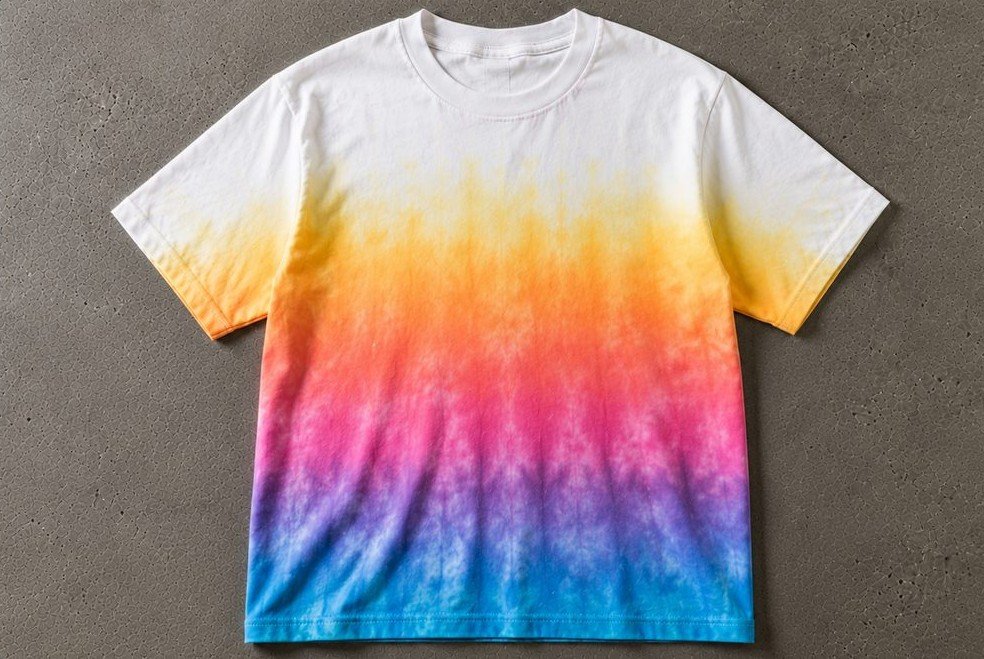 Ombré dip-dye, finished piece — inside the Knitora facility